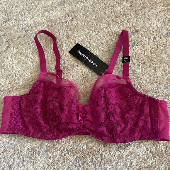 NWT Torrid Underwired Bra Unlined Demi Raspberry Pink Mesh Semi Sheer Bra: 40B - Picture 1 of 10